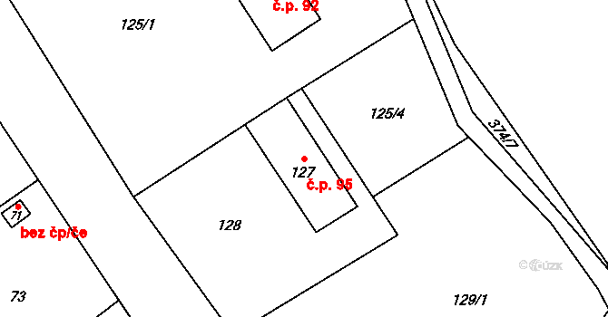 Ondřejov 95, Rýmařov na parcele st. 127 v KÚ Ondřejov u Rýmařova, Katastrální mapa