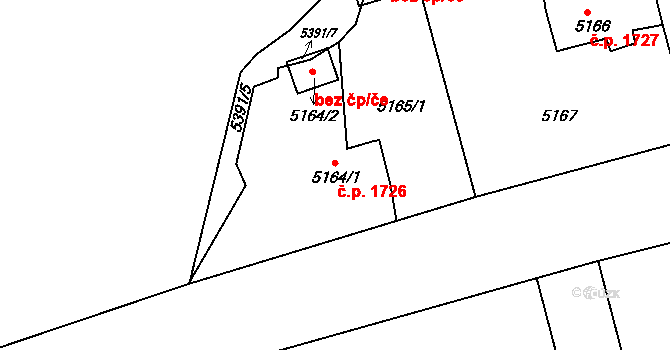 Pod Bezručovým vrchem 1726, Krnov na parcele st. 5164/1 v KÚ Krnov-Horní Předměstí, Katastrální mapa