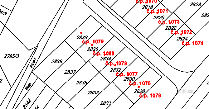 Rýmařov 1078 na parcele st. 2834 v KÚ Rýmařov, Katastrální mapa