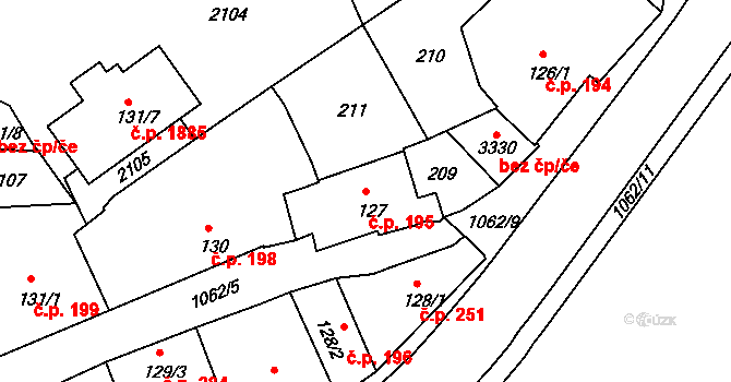 Brandýs nad Labem 195, Brandýs nad Labem-Stará Boleslav na parcele st. 127 v KÚ Brandýs nad Labem, Katastrální mapa