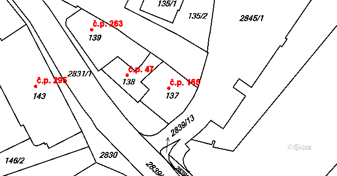 Dačice I 165, Dačice na parcele st. 137 v KÚ Dačice, Katastrální mapa