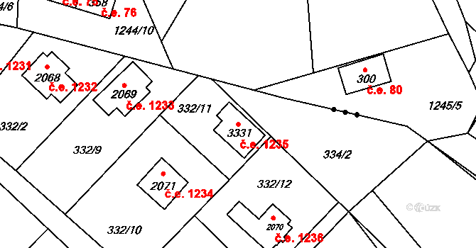 Ostravice 1235 na parcele st. 3331 v KÚ Ostravice 1, Katastrální mapa