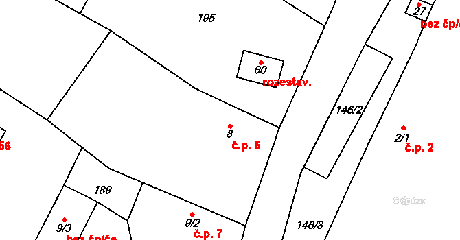 Chloumek 6, Dobrovice na parcele st. 8 v KÚ Chloumek u Mladé Boleslavi, Katastrální mapa
