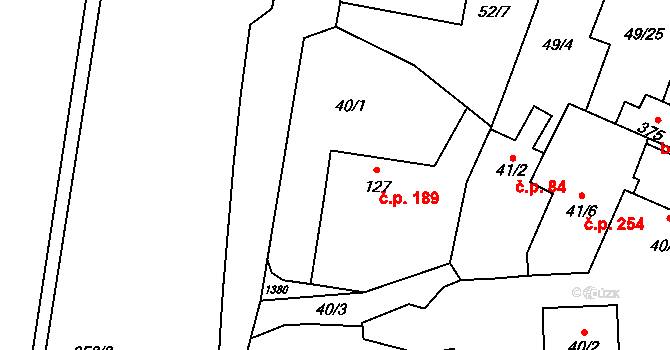 Chodouň 189 na parcele st. 127 v KÚ Chodouň, Katastrální mapa