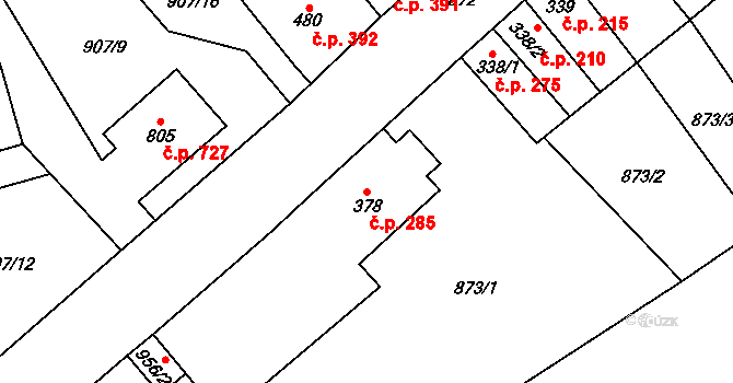Libochovice 285 na parcele st. 378 v KÚ Libochovice, Katastrální mapa