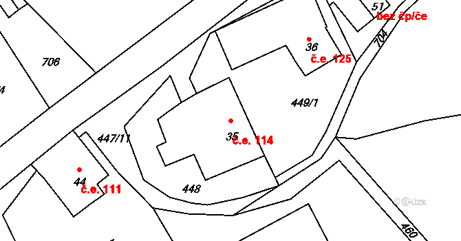 Dolní Šebířov 114, Lovečkovice na parcele st. 35 v KÚ Dolní Šebířov, Katastrální mapa