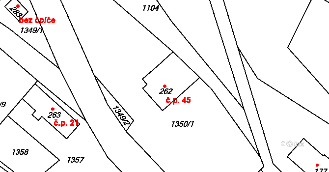 Spálov 45, Semily na parcele st. 262 v KÚ Spálov u Semil, Katastrální mapa
