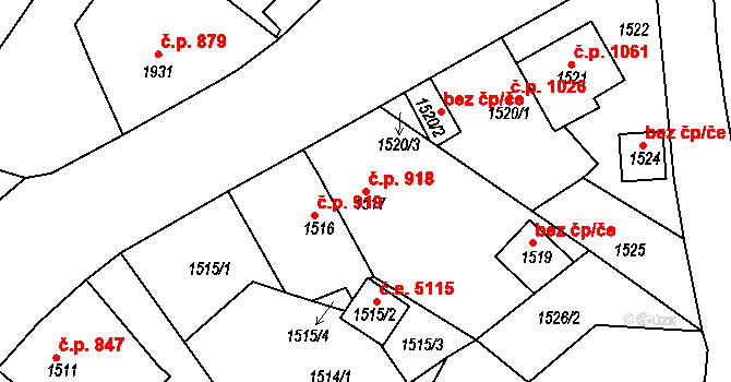 Střekov 918, Ústí nad Labem na parcele st. 1517 v KÚ Střekov, Katastrální mapa