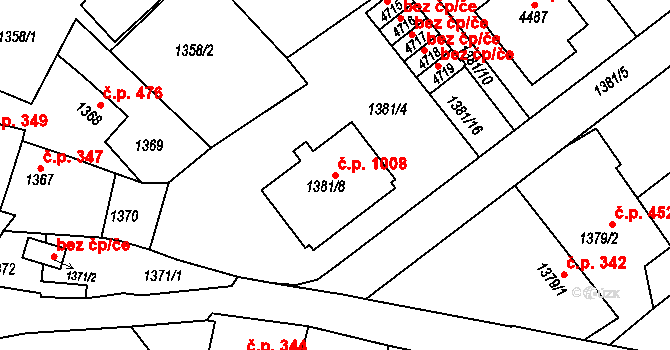 Žamberk 1008 na parcele st. 1381/8 v KÚ Žamberk, Katastrální mapa