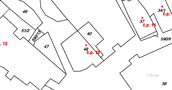 Krnčice 13, Nové Syrovice na parcele st. 48 v KÚ Krnčice, Katastrální mapa
