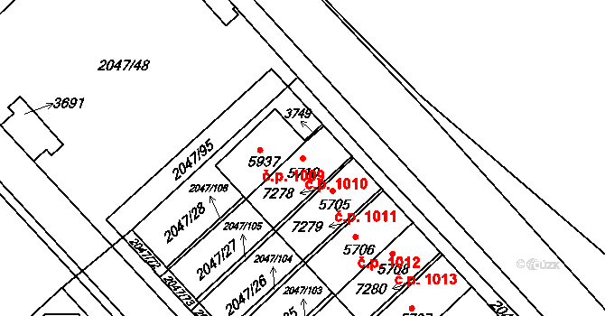 Chrudim II 1010, Chrudim na parcele st. 5710 v KÚ Chrudim, Katastrální mapa