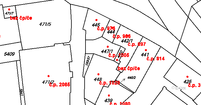 Břeclav 1005 na parcele st. 447/1 v KÚ Břeclav, Katastrální mapa