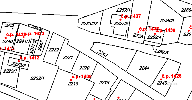 Husovice 1425, Brno na parcele st. 2243 v KÚ Husovice, Katastrální mapa