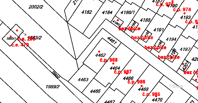 Komín 988, Brno na parcele st. 4462 v KÚ Komín, Katastrální mapa