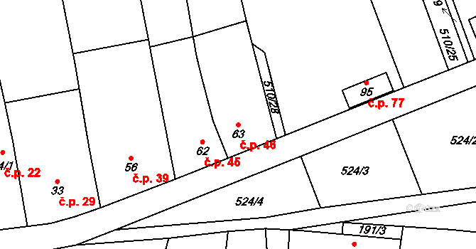 Nýrov 46 na parcele st. 63 v KÚ Nýrov, Katastrální mapa