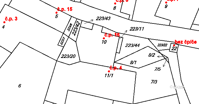 Turovka 16, Horní Cerekev na parcele st. 10 v KÚ Turovka, Katastrální mapa