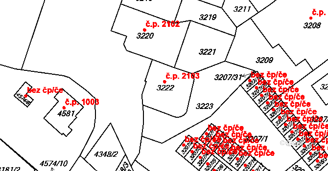 Teplice 2103 na parcele st. 3222 v KÚ Teplice, Katastrální mapa