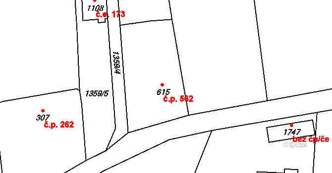 Blovice 562 na parcele st. 615 v KÚ Blovice, Katastrální mapa
