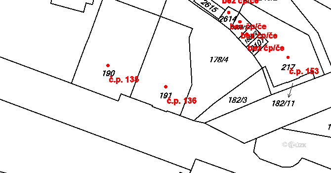 Úšovice 136, Mariánské Lázně na parcele st. 191 v KÚ Úšovice, Katastrální mapa