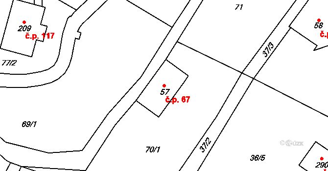 Horní Poustevna 67, Dolní Poustevna na parcele st. 57 v KÚ Horní Poustevna, Katastrální mapa