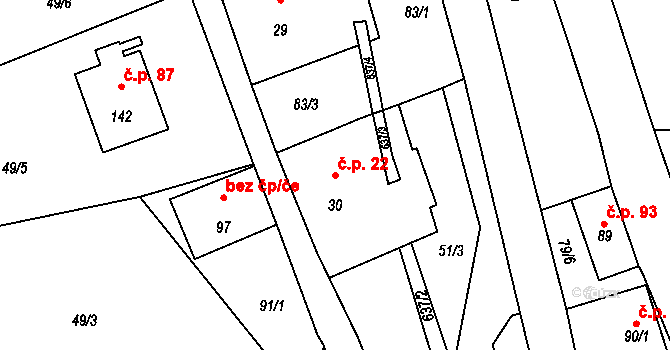 Ještětice 22, Solnice na parcele st. 30 v KÚ Ještětice, Katastrální mapa