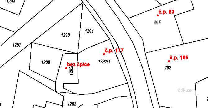 Jablůnka 177 na parcele st. 1292/1 v KÚ Jablůnka, Katastrální mapa