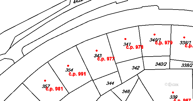 Žižkov 977, Praha na parcele st. 343 v KÚ Žižkov, Katastrální mapa