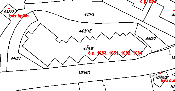 Podolí 1031,1032,1033,1034, Praha na parcele st. 440/6 v KÚ Podolí, Katastrální mapa
