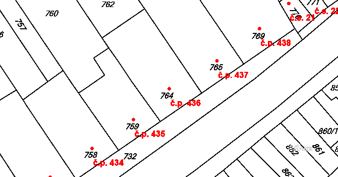 Mikulčice 436 na parcele st. 764 v KÚ Mikulčice, Katastrální mapa