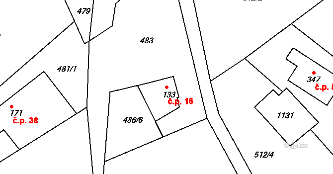 Roveň 16, Všelibice na parcele st. 133 v KÚ Všelibice, Katastrální mapa