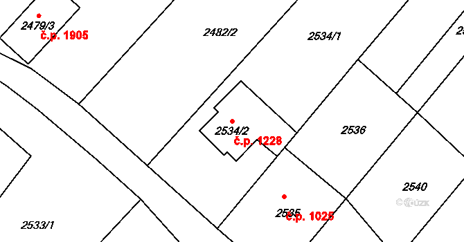 Kuřim 1228 na parcele st. 2534/2 v KÚ Kuřim, Katastrální mapa