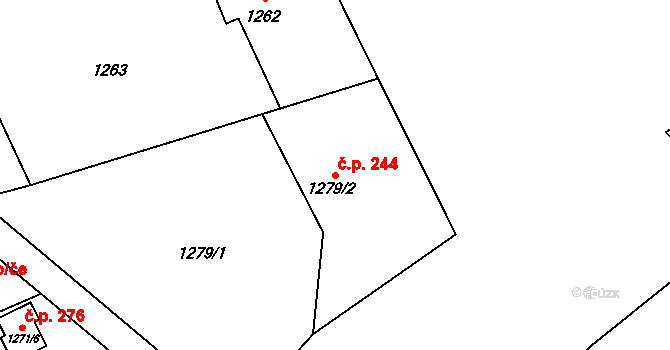 Fryštát 244, Karviná na parcele st. 1279/2 v KÚ Karviná-město, Katastrální mapa