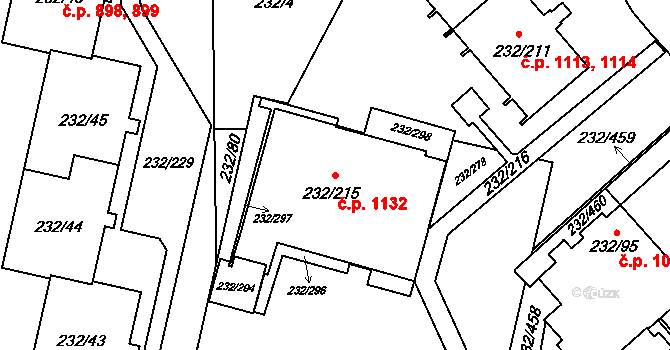 Lobzy 1132, Plzeň na parcele st. 232/215 v KÚ Lobzy, Katastrální mapa