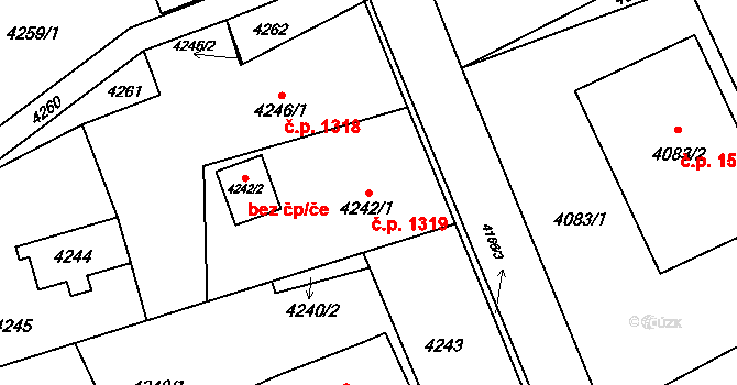 Město 1319, Havířov na parcele st. 4242/1 v KÚ Havířov-město, Katastrální mapa