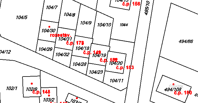 Černotín 152 na parcele st. 104/19 v KÚ Černotín, Katastrální mapa
