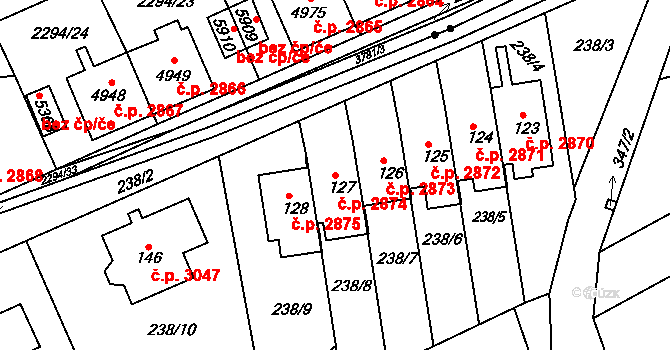 Dvůr Králové nad Labem 2874 na parcele st. 127 v KÚ Sylvárov, Katastrální mapa