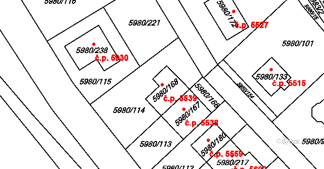 Chomutov 5539 na parcele st. 5980/168 v KÚ Chomutov I, Katastrální mapa