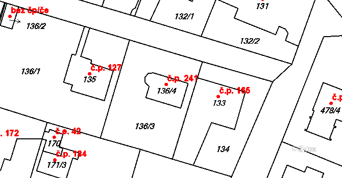 Čelkovice 241, Tábor na parcele st. 136/4 v KÚ Čelkovice, Katastrální mapa