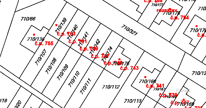 Poříčí 745, Boršov nad Vltavou na parcele st. 710/174 v KÚ Boršov nad Vltavou, Katastrální mapa