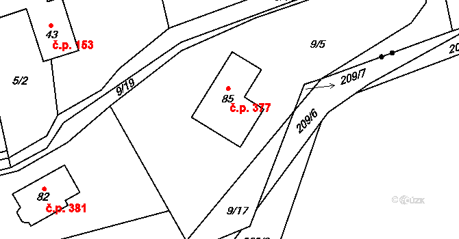 Lučina 377 na parcele st. 85 v KÚ Kocurovice, Katastrální mapa
