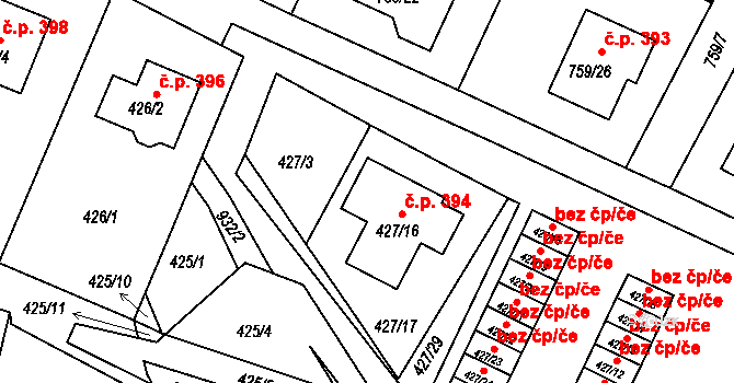 Poběžovice 394 na parcele st. 427/16 v KÚ Poběžovice u Domažlic, Katastrální mapa