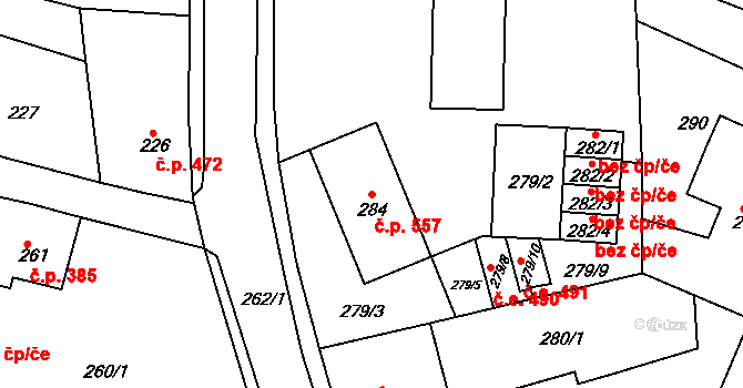 Habartov 557 na parcele st. 284 v KÚ Habartov, Katastrální mapa