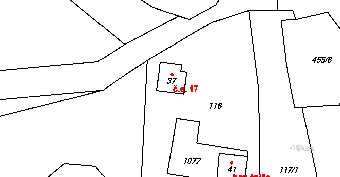 Malšín 17 na parcele st. 37 v KÚ Horní Dlouhá, Katastrální mapa