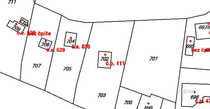 Lety 111 na parcele st. 702 v KÚ Lety u Dobřichovic, Katastrální mapa