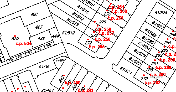 Nupaky 255 na parcele st. 272 v KÚ Nupaky, Katastrální mapa