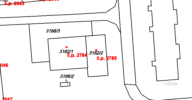 Kročehlavy 2785, Kladno na parcele st. 3162/2 v KÚ Kročehlavy, Katastrální mapa