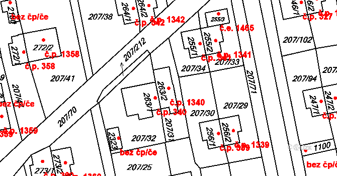 Sezimovo Ústí 1340 na parcele st. 263/2 v KÚ Sezimovo Ústí, Katastrální mapa