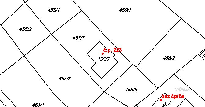 Děhylov 223 na parcele st. 455/7 v KÚ Děhylov, Katastrální mapa