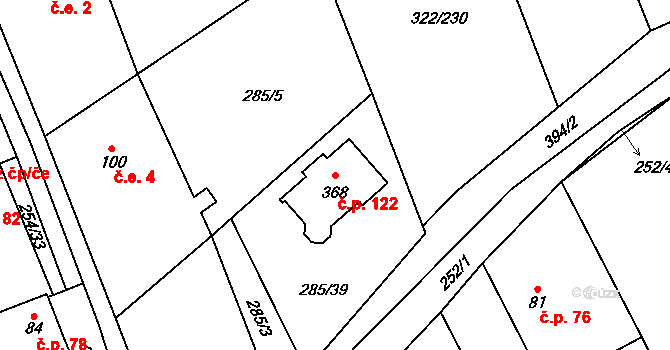 Bubovice 122 na parcele st. 368 v KÚ Bubovice, Katastrální mapa