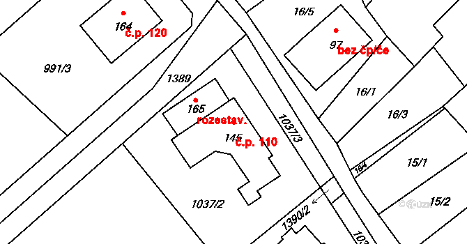 Buk 110, Jindřichův Hradec na parcele st. 145 v KÚ Buk u Jindřichova Hradce, Katastrální mapa